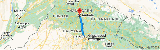 delhi to ambala distance