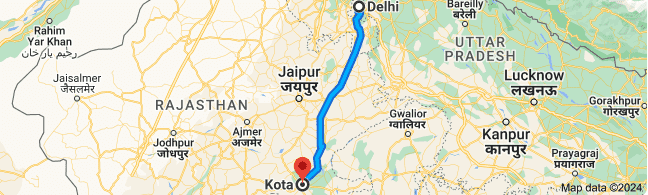 delhi to kota distance