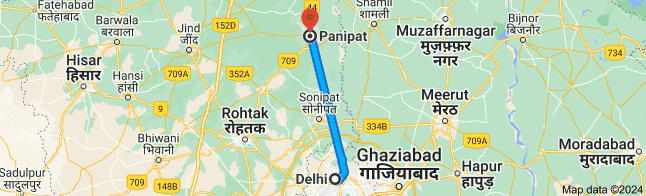 delhi to panipat distance