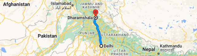 Delhi to Dharamshala distance